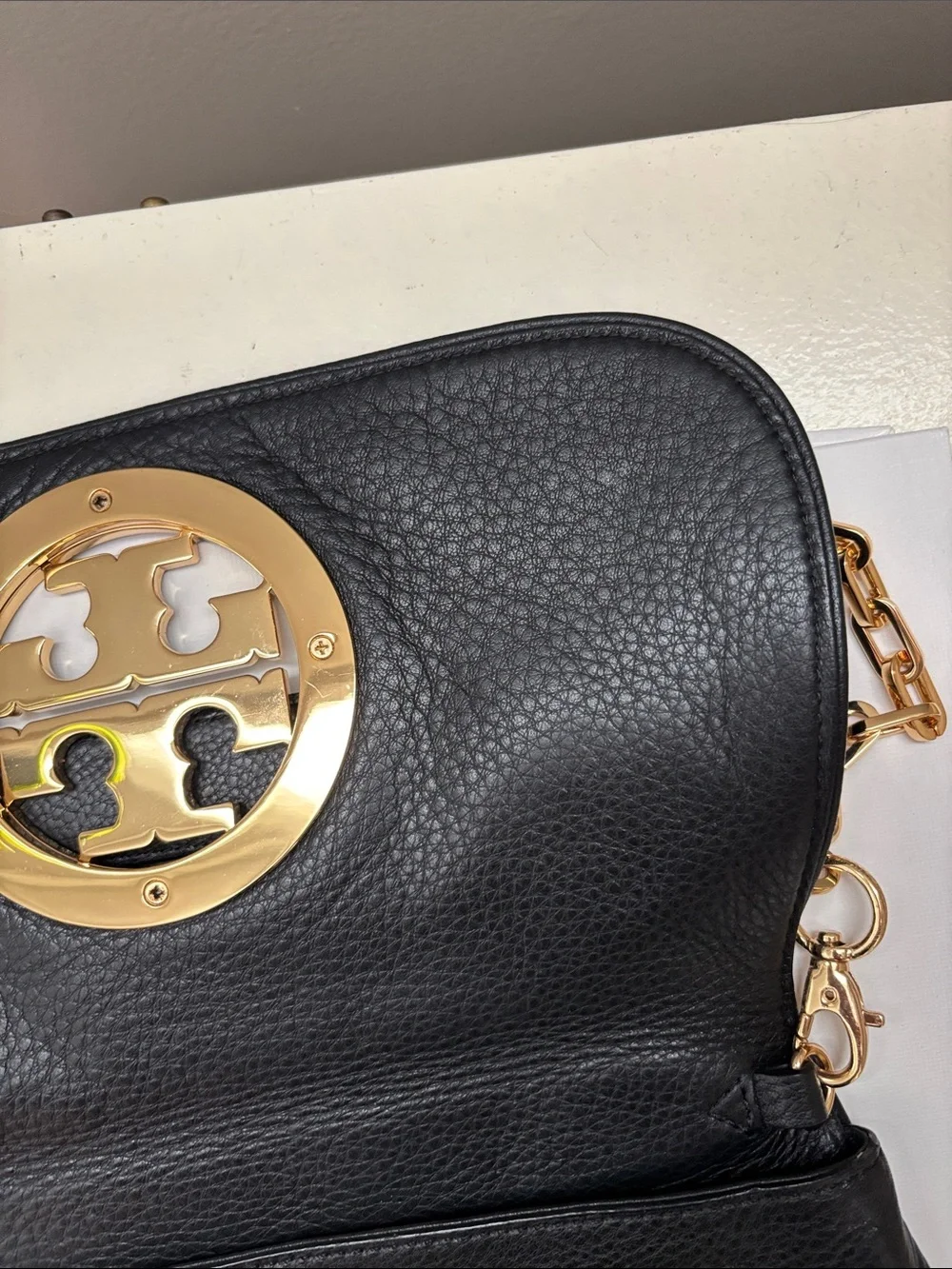 Tory Burch Black Leather Crossbody with Gold Chain Strap